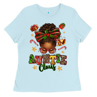 Baby Blue Auntie Claus Afro Messy Bun Ladies Tee - texasbilliewilder