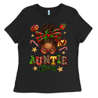 Black Auntie Claus Afro Messy Bun Ladies Tee - texasbilliewilder