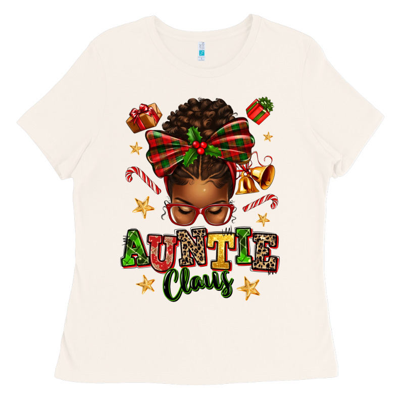 Auntie Claus Afro Messy Bun Ladies Tee by texasbilliewilder | Teevron