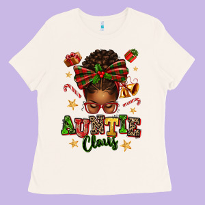 Auntie Claus Afro Messy Bun Ladies Tee Designed By Texasbilliewilder