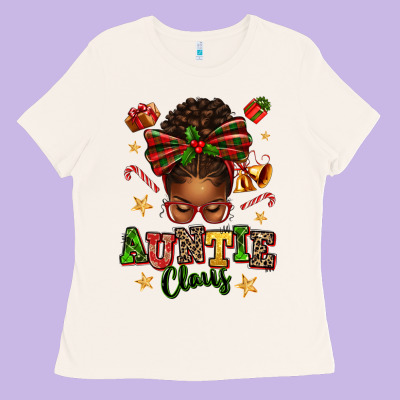 Auntie Claus Afro Messy Bun Ladies Tee Designed By Texasbilliewilder