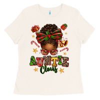 Bone Auntie Claus Afro Messy Bun Ladies Tee - texasbilliewilder