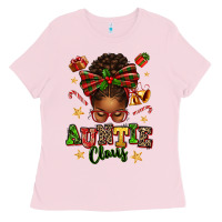 Bubblegum Pink Auntie Claus Afro Messy Bun Ladies Tee - texasbilliewilder