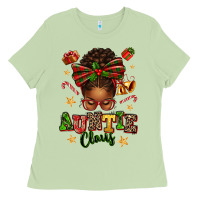 Matcha Auntie Claus Afro Messy Bun Ladies Tee - texasbilliewilder