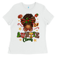 White Auntie Claus Afro Messy Bun Ladies Tee - texasbilliewilder