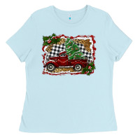 Baby Blue christmas truck with tree Ladies Tee - RanaPortraitStore