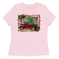 Bubblegum Pink christmas truck with tree Ladies Tee - RanaPortraitStore