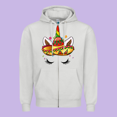 Unicorn And Sombrero Zipper Hoodie Designed By Lillyallendesigns