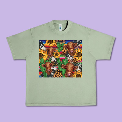 Western Cactus Sunflower Highlands Cow Urban Heavy Tee Designed By Barkaloodesign
