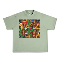 Oil Green western cactus sunflower highlands cow Urban Heavy Tee - BarkalooDesign