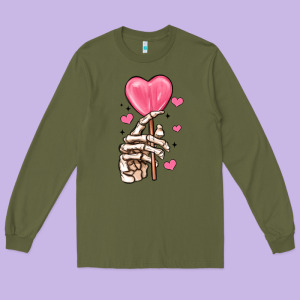 Skeleton Hand With Sugar Valentines Day Long Sleeve Tee Designed By Maliassmallbusiness
