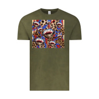 Vintage Olive american flag lips leopard Vintage Tee - NancyCooperArtShop