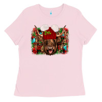 Bubblegum Pink highland cow christmas Ladies Tee - JahusDesignShop