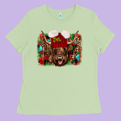 Highland Cow Christmas Ladies Tee Designed By Jahusdesignshop