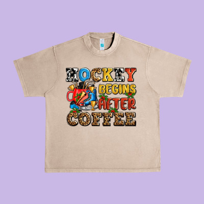 Hockey Begins After Coffee Ado Urban Heavy Tee Designed By Adodesignshop