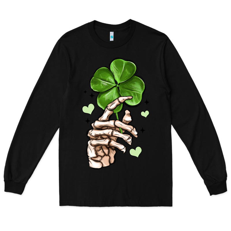 Skeleton Hand With Shamrock St Patrick S Day Long Sleeve Tee by MaliasSmallBusiness | Teevron