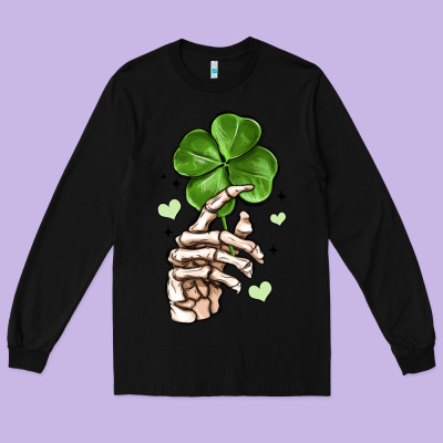 Skeleton Hand With Shamrock St Patrick S Day Long Sleeve Tee Designed By Maliassmallbusiness