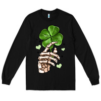 Black skeleton hand with shamrock st patrick s day Long Sleeve Tee - MaliasSmallBusiness