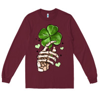 Burgundy skeleton hand with shamrock st patrick s day Long Sleeve Tee - MaliasSmallBusiness
