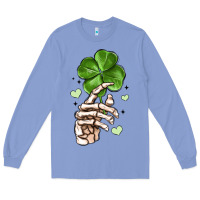 Colony Blue skeleton hand with shamrock st patrick s day Long Sleeve Tee - MaliasSmallBusiness