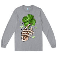 Heather Grey skeleton hand with shamrock st patrick s day Long Sleeve Tee - MaliasSmallBusiness