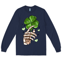 Navy skeleton hand with shamrock st patrick s day Long Sleeve Tee - MaliasSmallBusiness