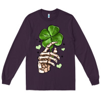 Plum skeleton hand with shamrock st patrick s day Long Sleeve Tee - MaliasSmallBusiness