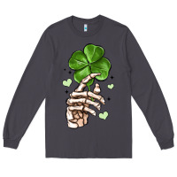 Smoke skeleton hand with shamrock st patrick s day Long Sleeve Tee - MaliasSmallBusiness