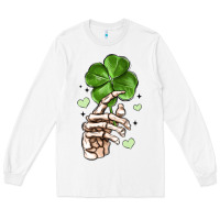 White skeleton hand with shamrock st patrick s day Long Sleeve Tee - MaliasSmallBusiness