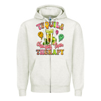 Oatmeal Heather tequila cheaper than therapy Zipper Hoodie - LillyAllenDesigns