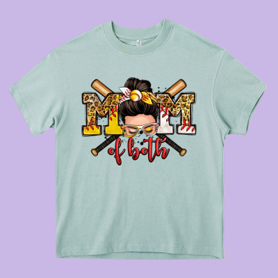 Mom Of Both Baseball And Softball Messy Bun Heavy Core Tee Designed By Zillion Design Studio