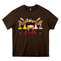 Chocolate Brown mom of both baseball and softball messy bun Heavy Core Tee - Zillion Design Studio
