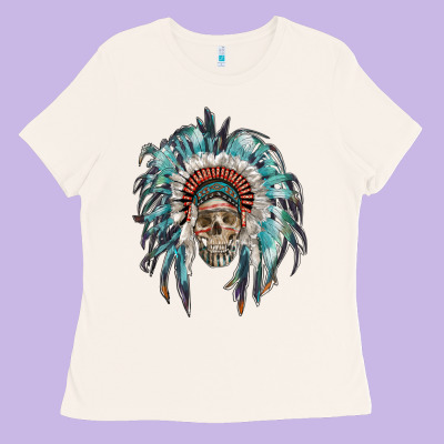 Indian Headdress With Native American Skull Ladies Tee Designed By Ranaportraitstore