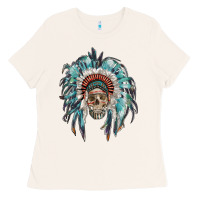 Bone indian headdress with native american skull Ladies Tee - RanaPortraitStore