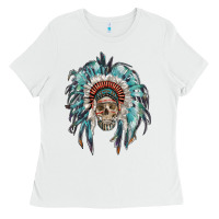 White indian headdress with native american skull Ladies Tee - RanaPortraitStore