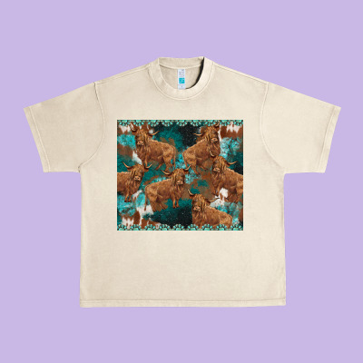 Turquoises Gemstones Cowhide Highlands Cow Urban Heavy Tee Designed By Barkaloodesign