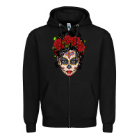 Black mexican sugar skull messy bun woman Zipper Hoodie - LillyAllenDesigns