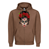 Chestnut mexican sugar skull messy bun woman Zipper Hoodie - LillyAllenDesigns