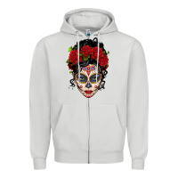 Dove Grey mexican sugar skull messy bun woman Zipper Hoodie - LillyAllenDesigns