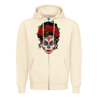 Sandshell mexican sugar skull messy bun woman Zipper Hoodie - LillyAllenDesigns