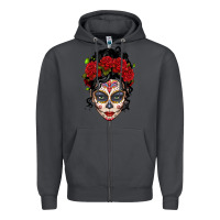 Smoke mexican sugar skull messy bun woman Zipper Hoodie - LillyAllenDesigns