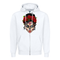 White mexican sugar skull messy bun woman Zipper Hoodie - LillyAllenDesigns