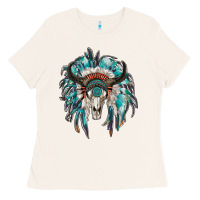 Indian Headdress With Bull Skull Ladies Tee | Teevron
