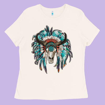 Indian Headdress With Bull Skull Ladies Tee Designed By Ranaportraitstore