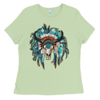 Matcha indian headdress with bull skull Ladies Tee - RanaPortraitStore