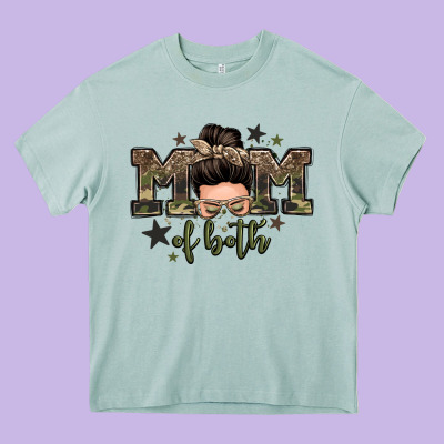 Mom Of Both Boys Messy Bun Heavy Core Tee Designed By Zillion Design Studio