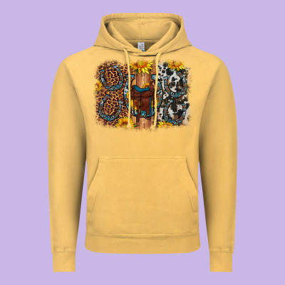 Saddle Sunflower Horseshoe Cowhide Leopard Background Vintage Hoodie Designed By Artiststas
