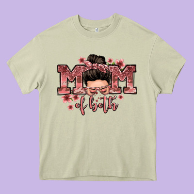 Mom Of Both Messy Bun Heavy Core Tee Designed By Zillion Design Studio