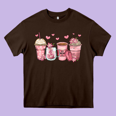 Mother's Day Floral Coffee Cups Heavy Core Tee Designed By Zillion Design Studio