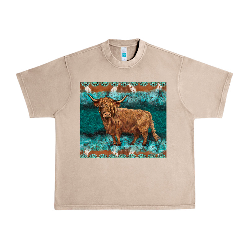 Turquoises Gemstones Cowhide Highland Cow Urban Heavy Tee by BarkalooDesign | Teevron